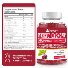 Beet root gummies packaging with organic label and vegan symbols