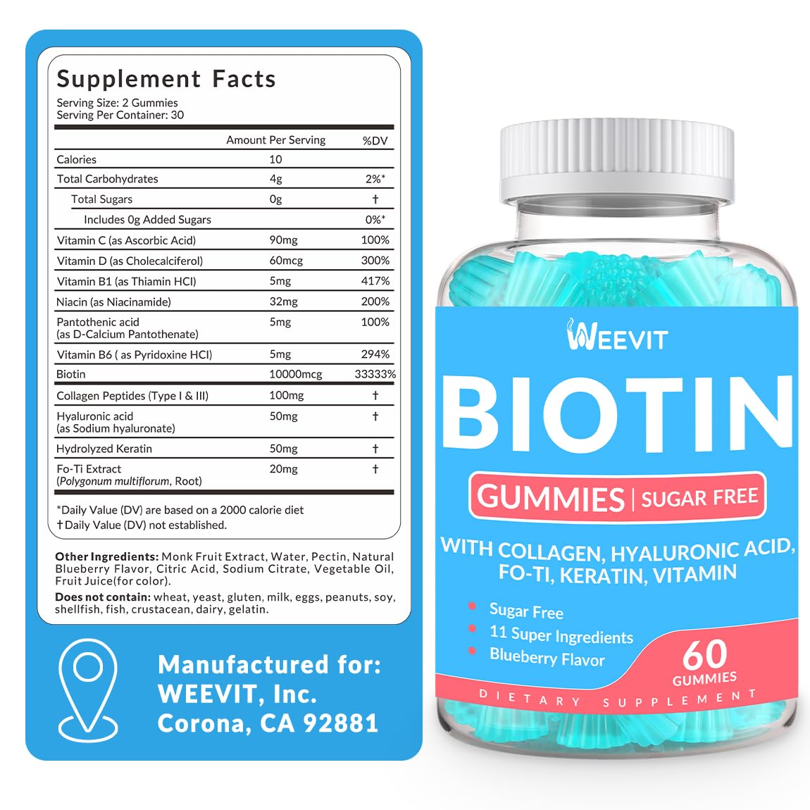 Sugar-free Biotin Gummies for women and men