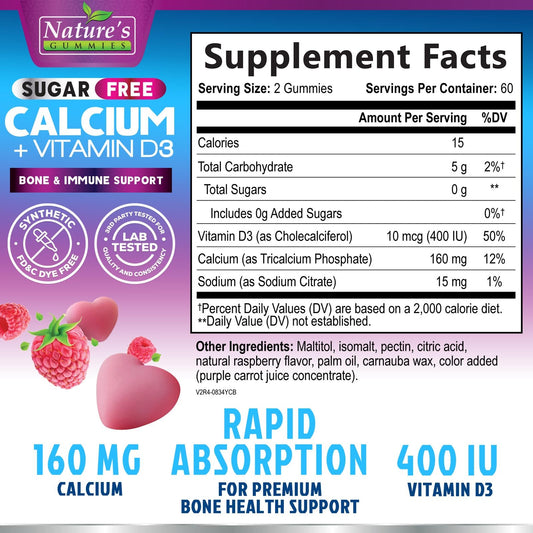 Sugar-free calcium gummies with vitamin D3 for immune support