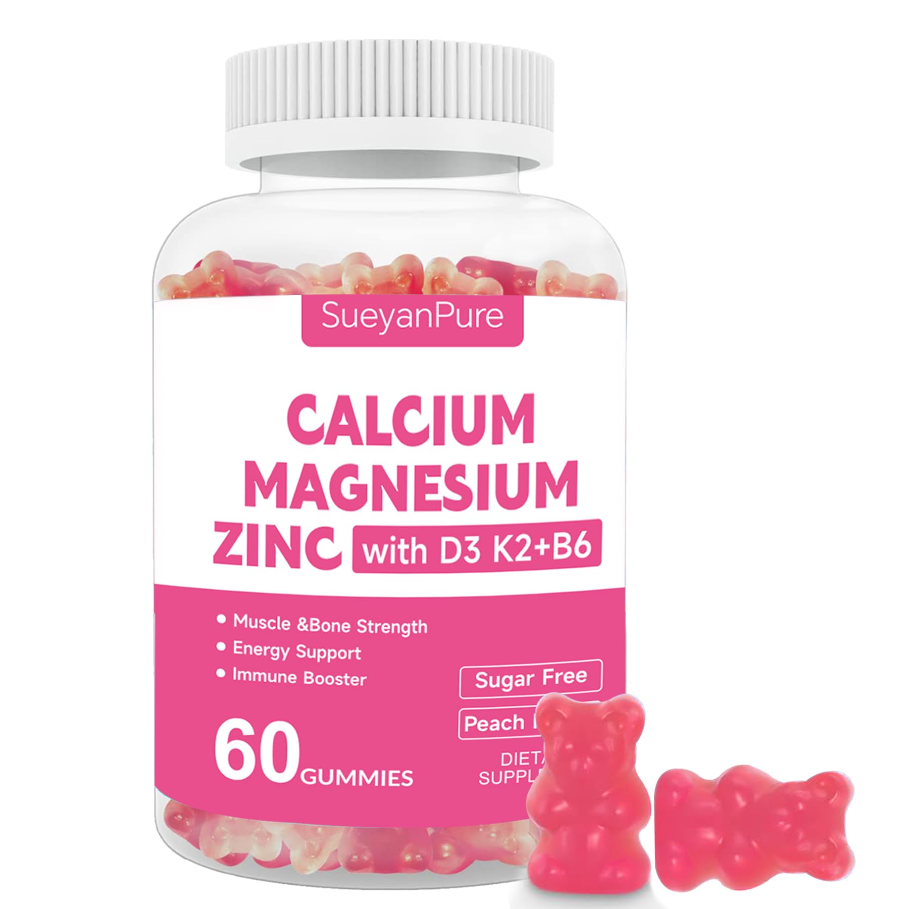 Front view of Sugar Free Calcium Magnesium Zinc Gummies bottle