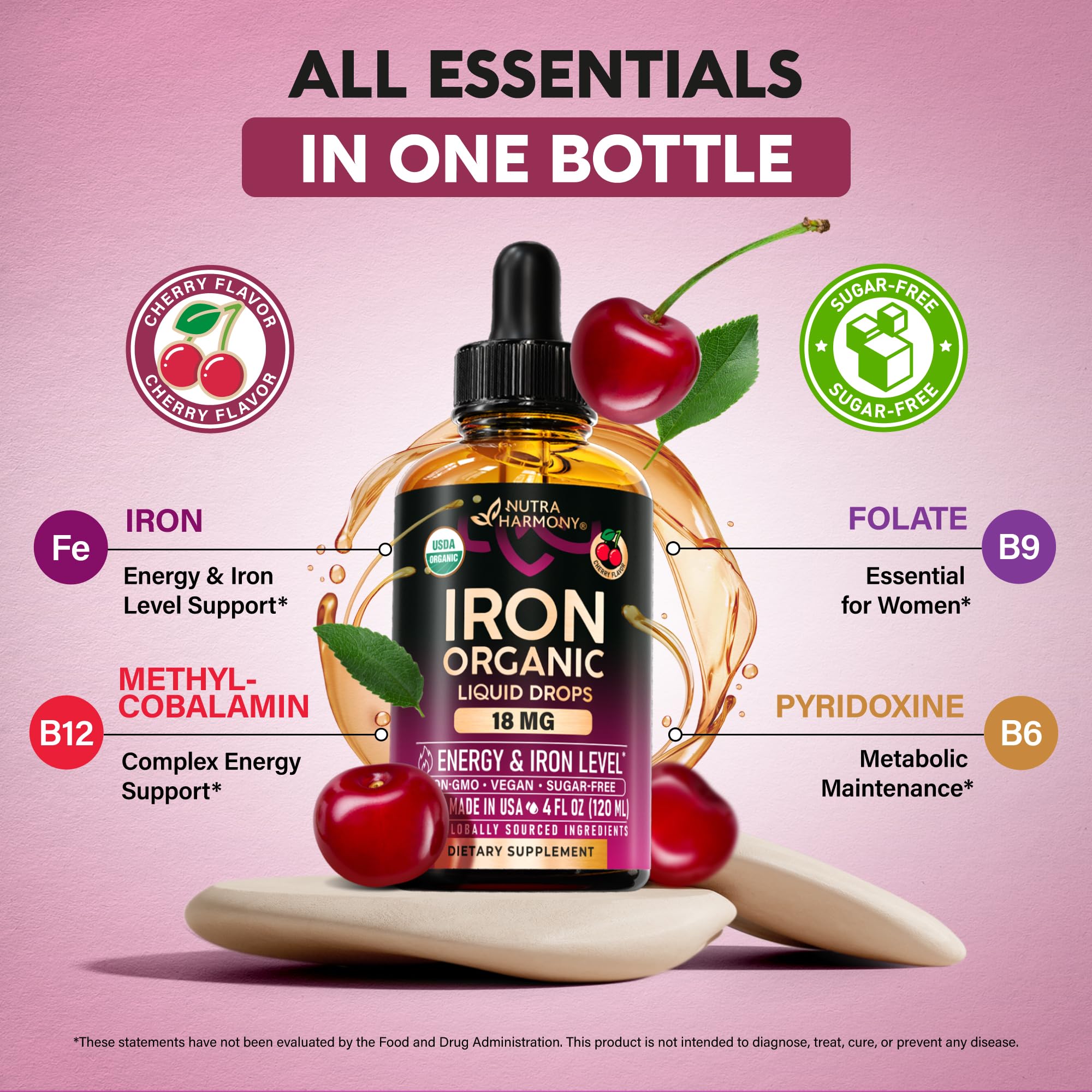 Sugar-free cherry iron drops label
