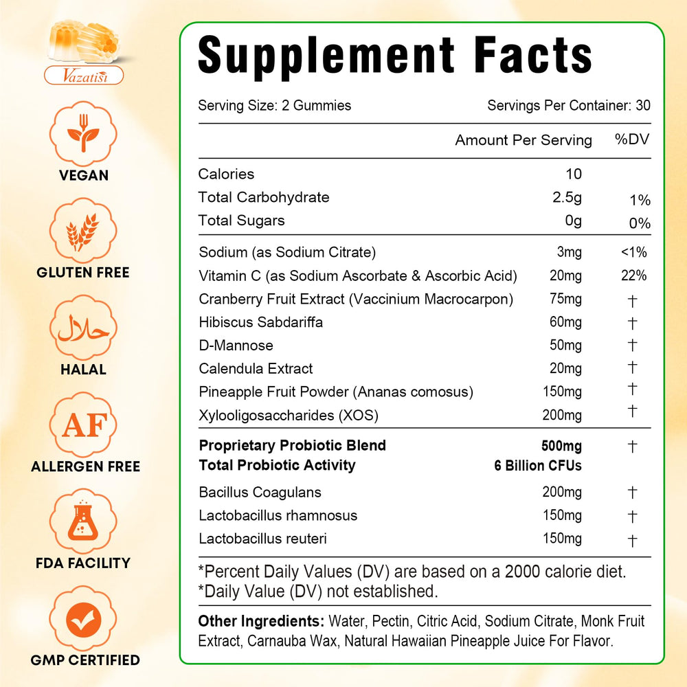 Bottle side view of Sugar Free Feminine Balance Gummies for Women