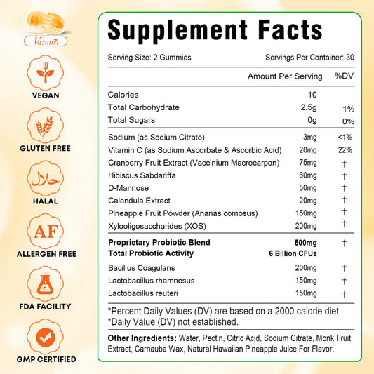 Bottle side view of Sugar Free Feminine Balance Gummies for Women