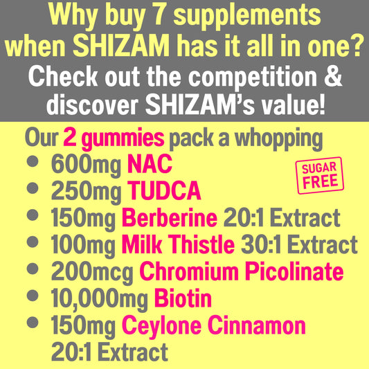 Gummy close-up highlighting 7-in-1 holistic health ingredients