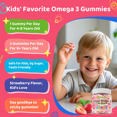 Sugar-free, strawberry-flavored kids omega-3 gummy