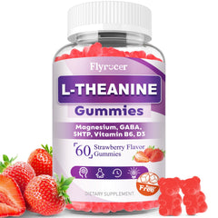 Bottle of sugar-free L-Theanine gummies in strawberry flavor (60-count)