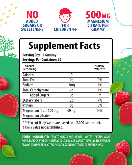 Raspberry-flavored sugar-free magnesium gummies for kids