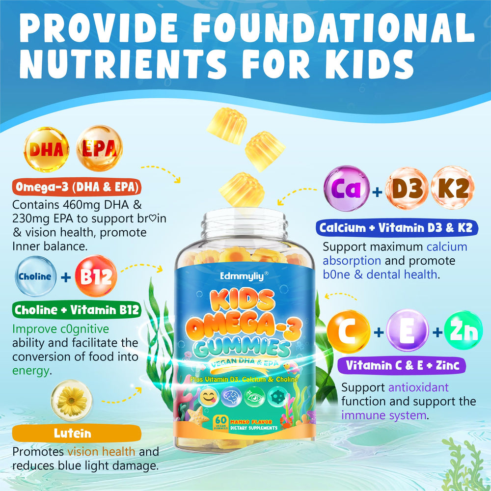 Sugar-free mango-flavored omega-3 gummies for kids