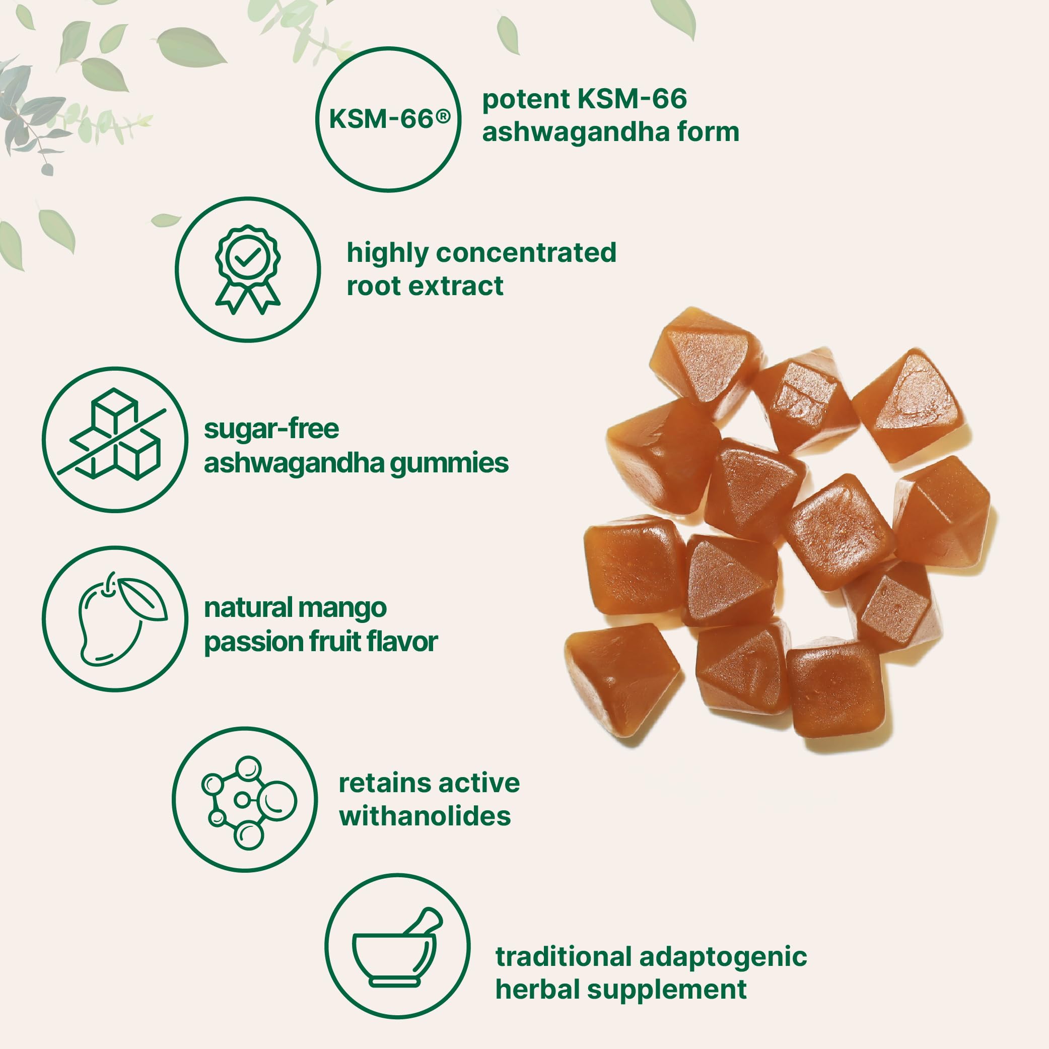 Close-up of mango passion fruit flavored sugar-free gummy
