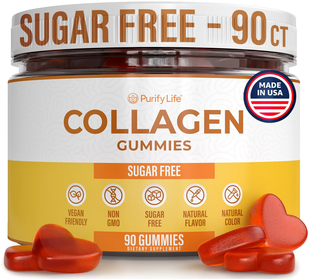 Sugar-free marine collagen gummies bottle showing 90 chews