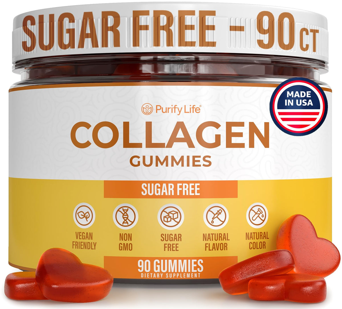 Sugar-free marine collagen gummies bottle showing 90 chews