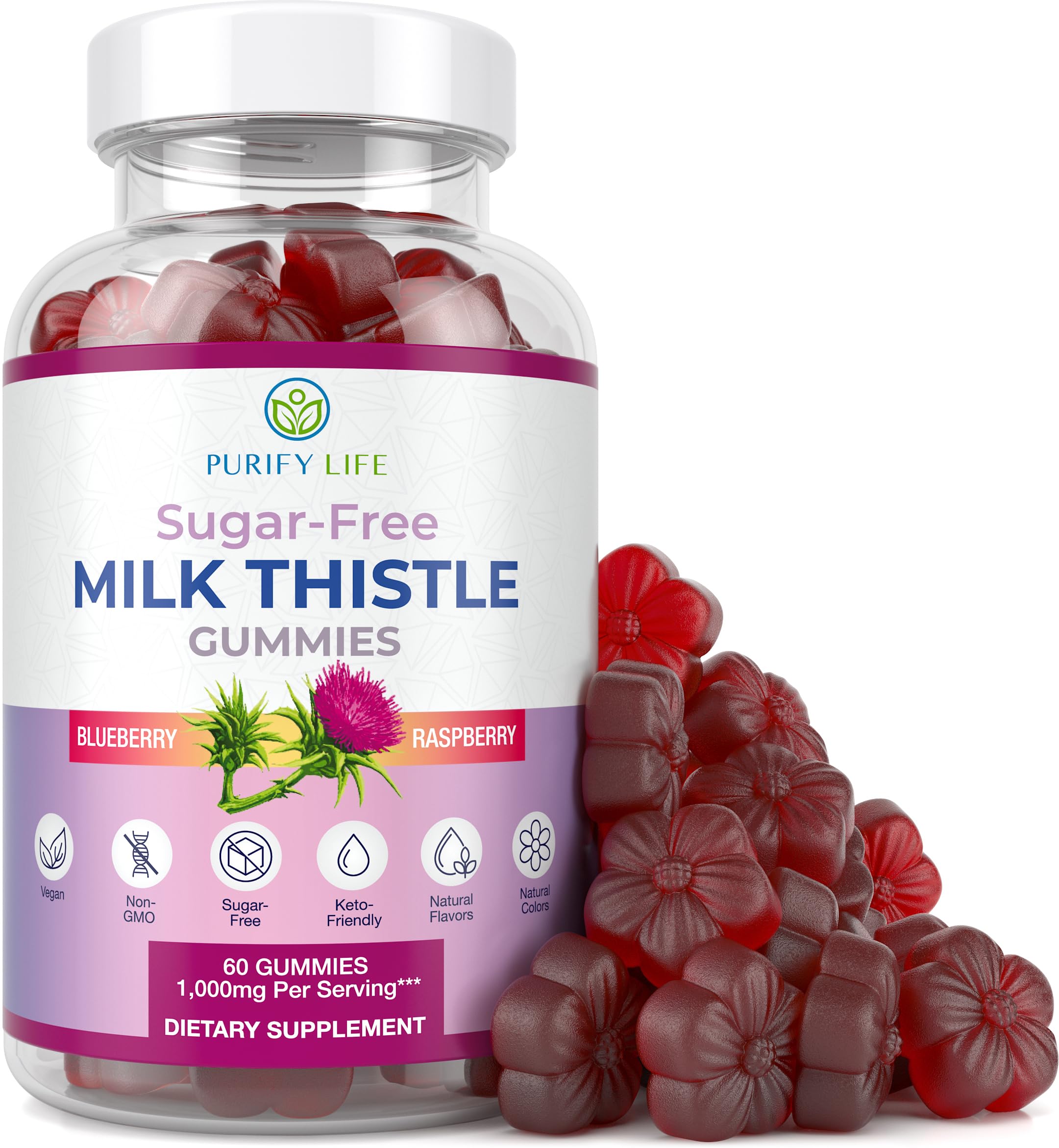 Sugar-Free Milk Thistle Gummies in Blueberry-Raspberry flavor