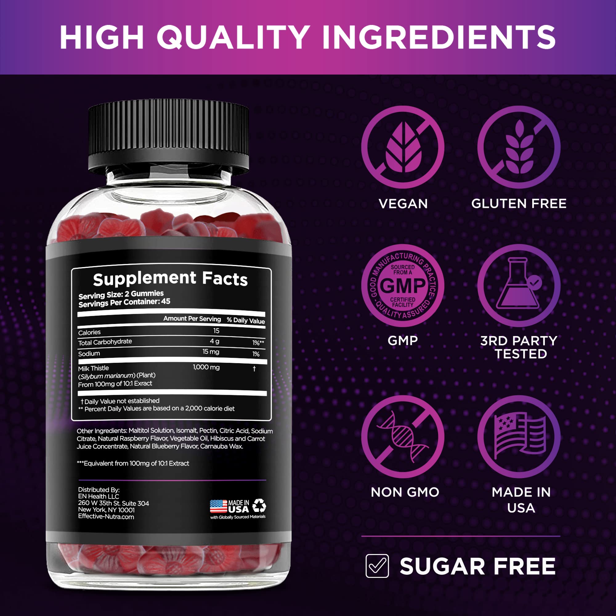 Sugar-free milk thistle gummies ingredients label