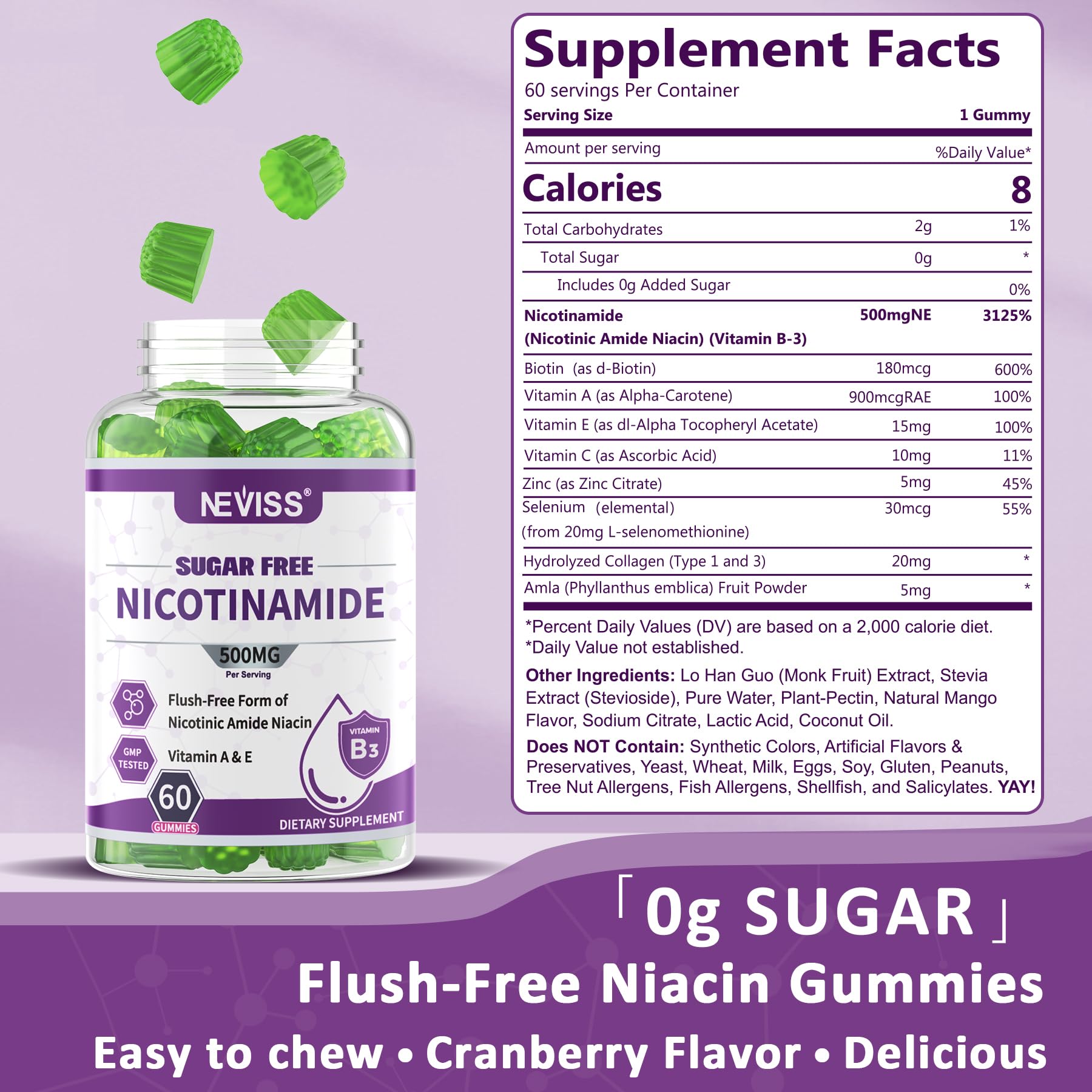 Bottle of Sugar Free Nicotinamide 500mg Gummies