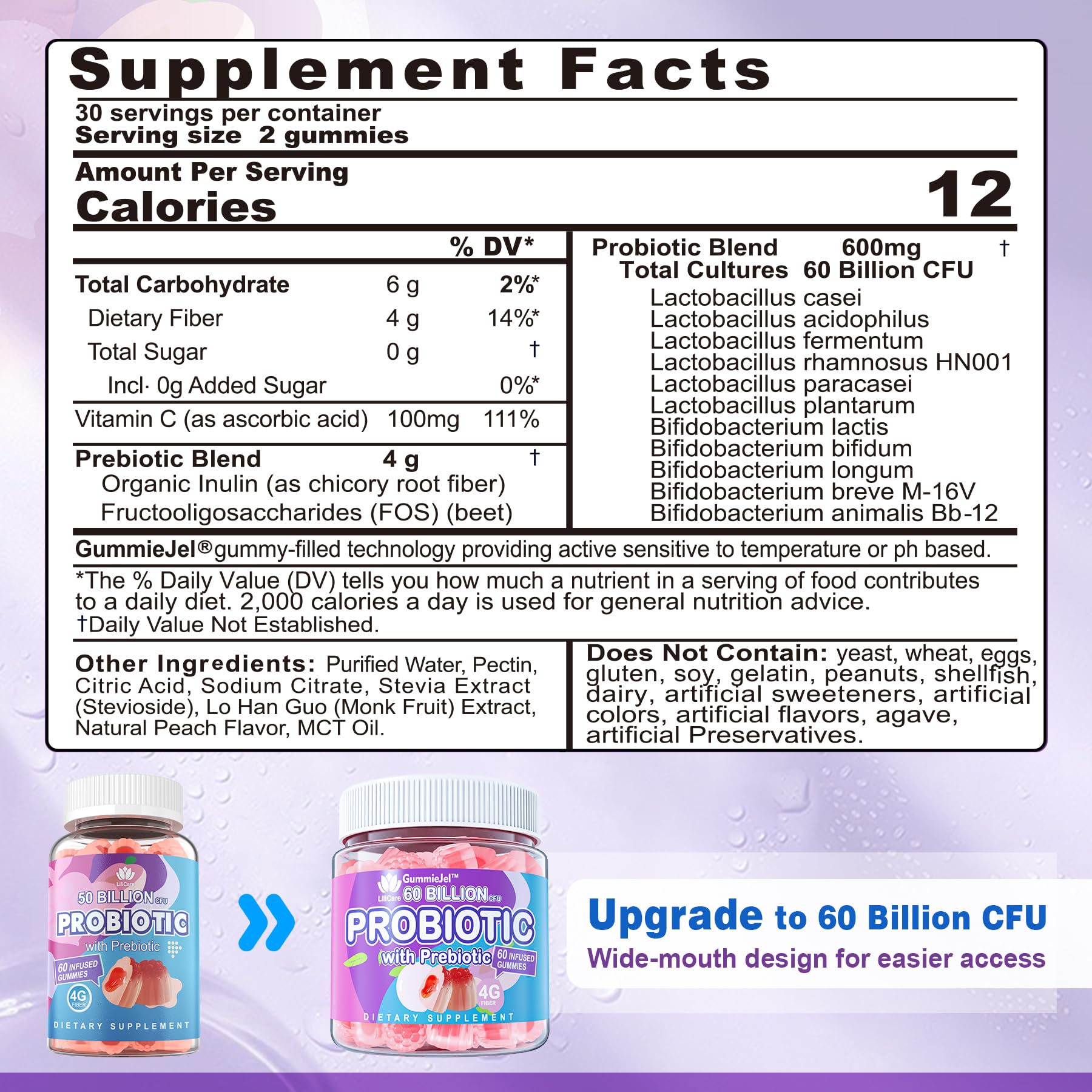 Close-up of peach-flavored probiotic gummies