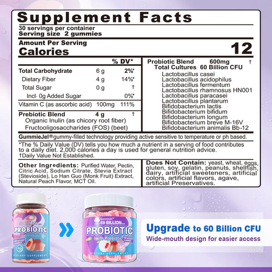 Close-up of peach-flavored probiotic gummies