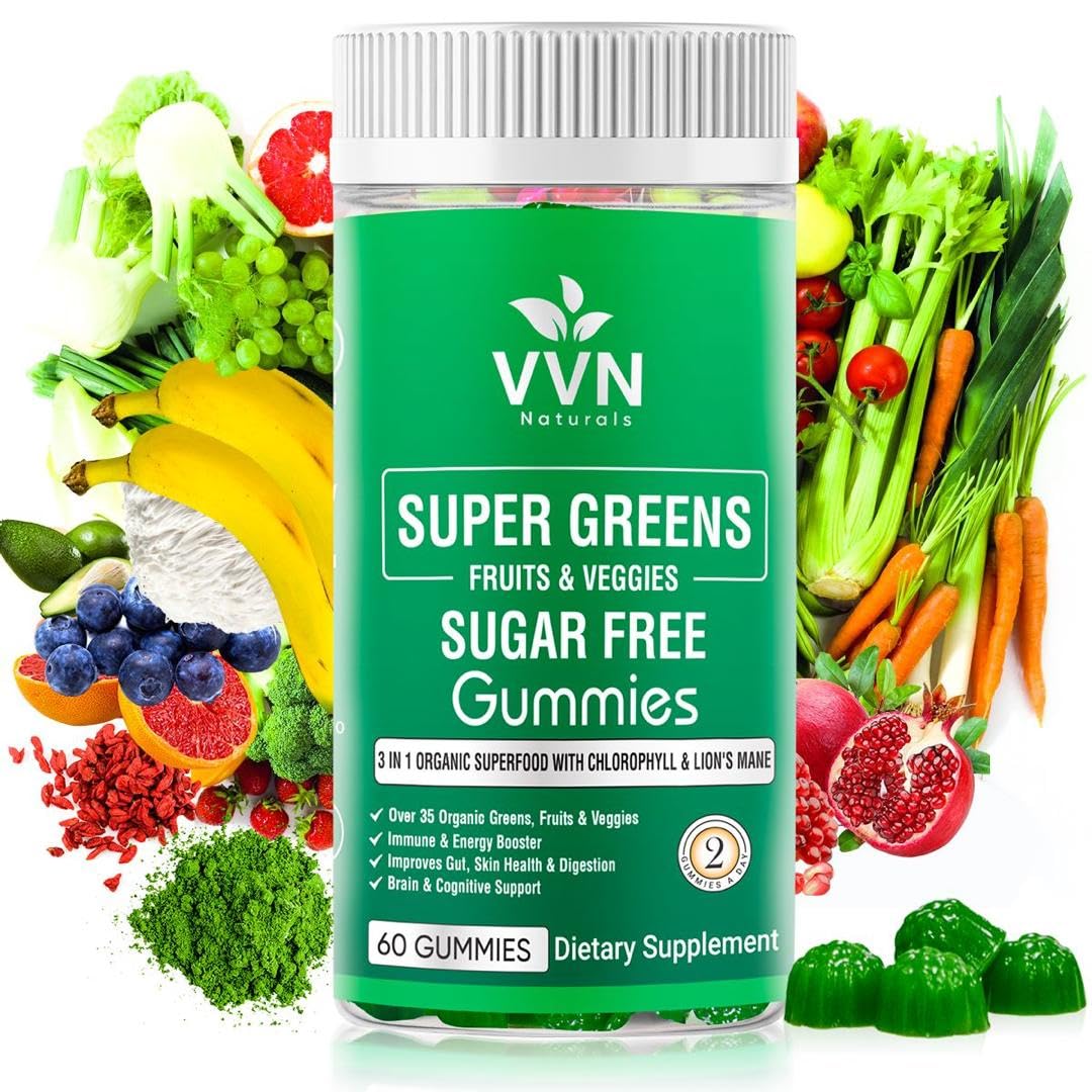 Sugar-free real organic fruits gummies bottle labeled 60 vegan gummies