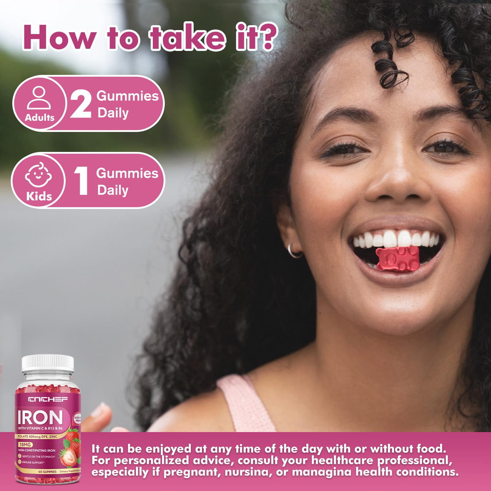 Gummies in sugar-free strawberry flavor for kids