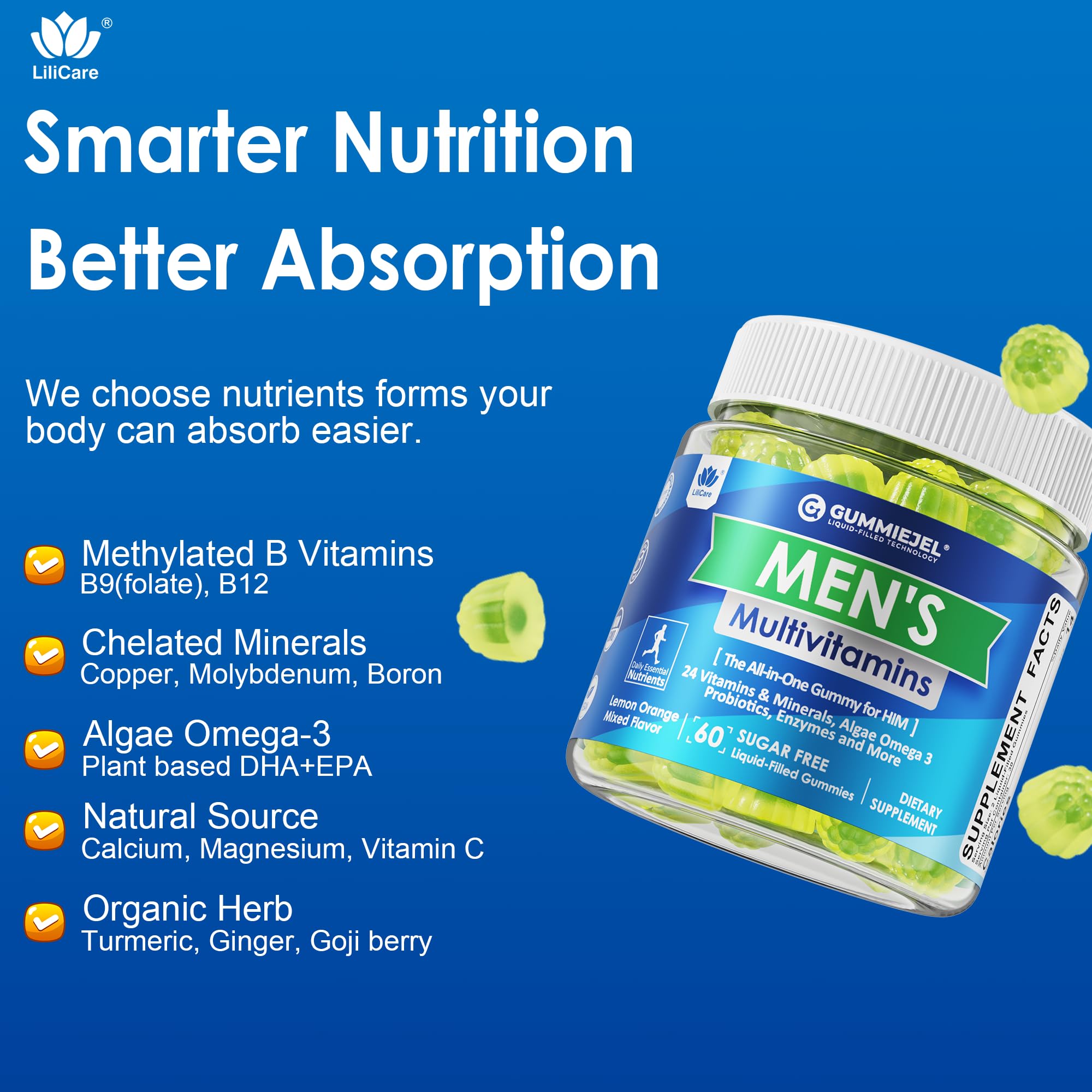 Sugar-free, vegan multivitamin gummies with monk fruit
