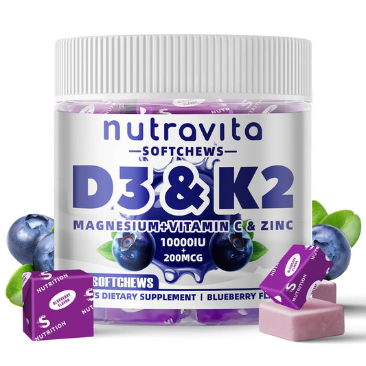 Sugar-Free Vitamin D3 K2 Gummies with Blueberry flavor - 60 count front view