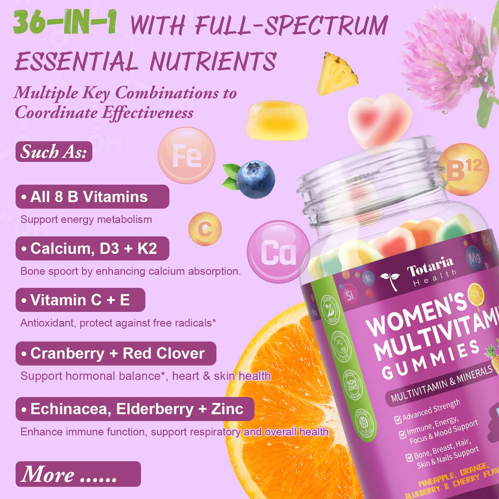 Gummies in blueberry, pineapple, cherry, and orange flavors