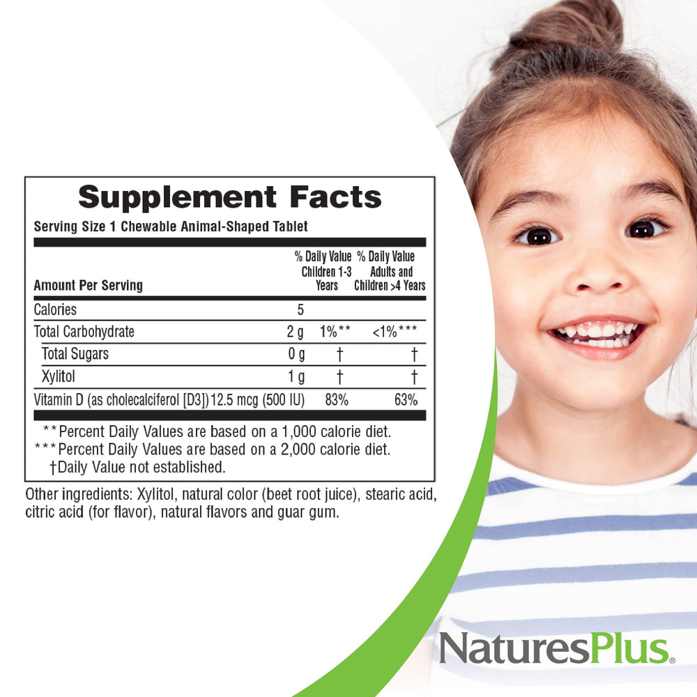 Graphic highlighting sugar-free Vitamin D3 with xylitol as sweetener.