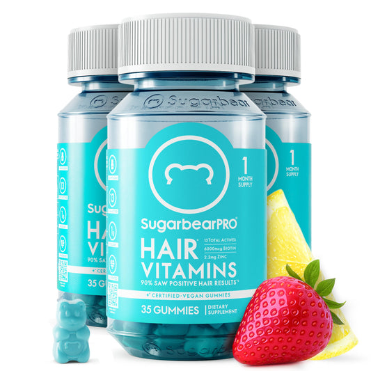 SugarBearPro Hair Vitamin Gummy bottle showing 3-month supply