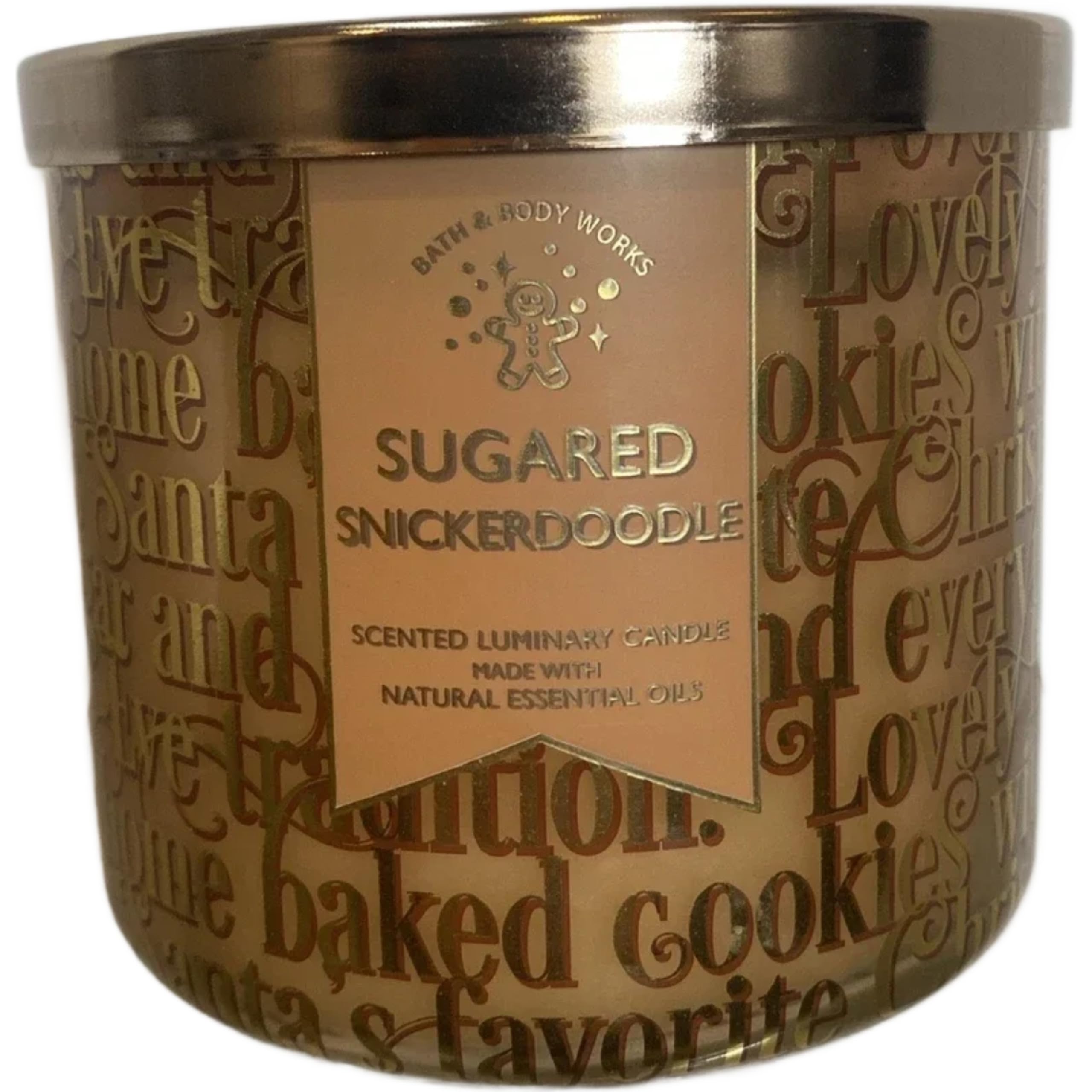 Close-up of Sugared Snickerdoodle 3-Wick Candle label - 14.5 oz