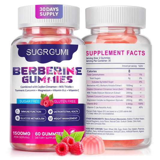 SugrGumi Berberine Gummies Raspberry bottle – 60 count