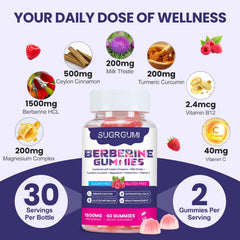 Nutritional label highlighting Berberine HCl 1500mg and nutrients
