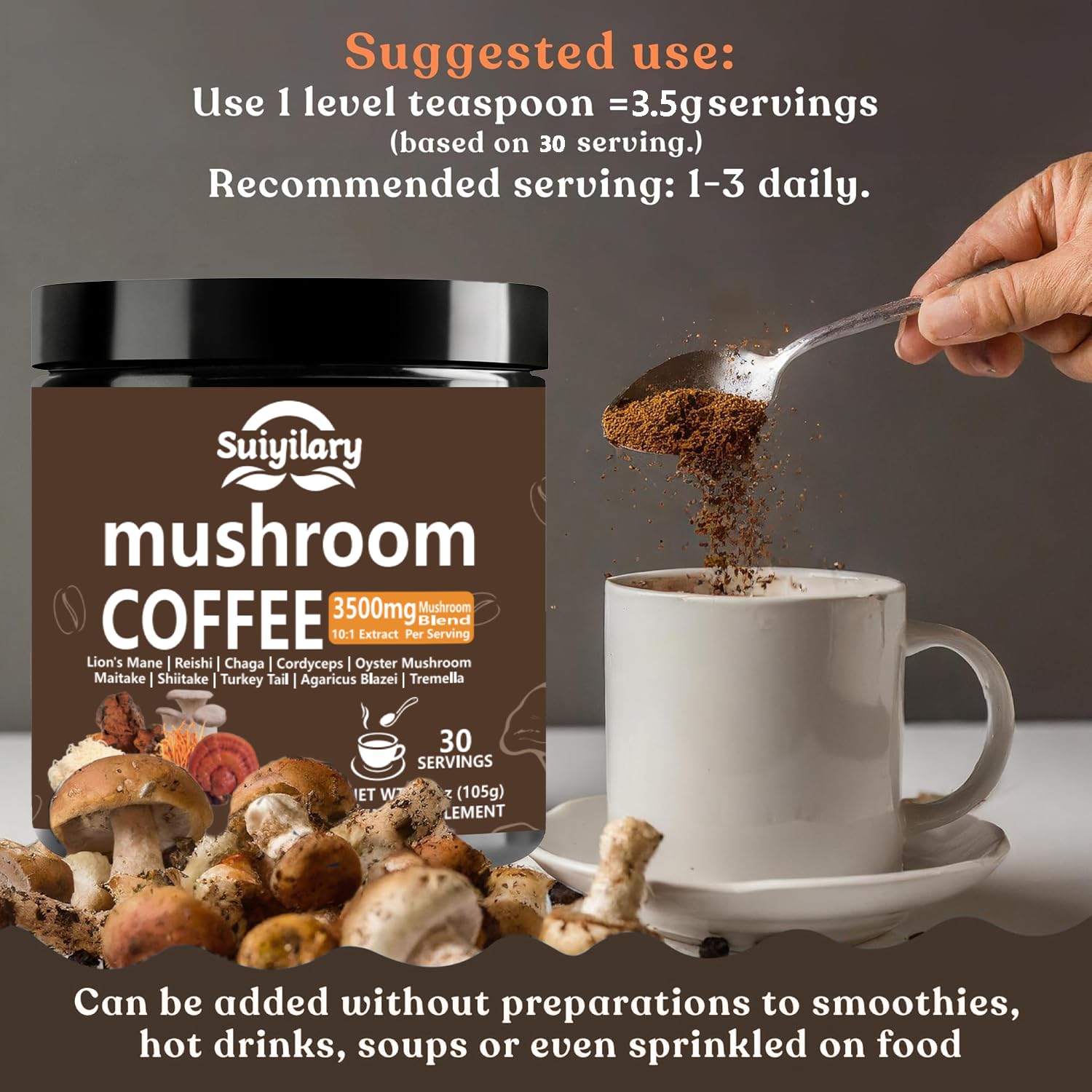Packaging of Suiyilary 10 Mushroom Coffee with Arabica