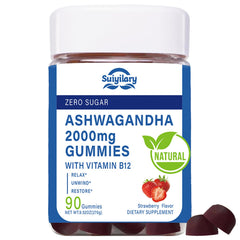Bottle of Suiyilary Ashwagandha Gummies 2000mg Strawberry flavor