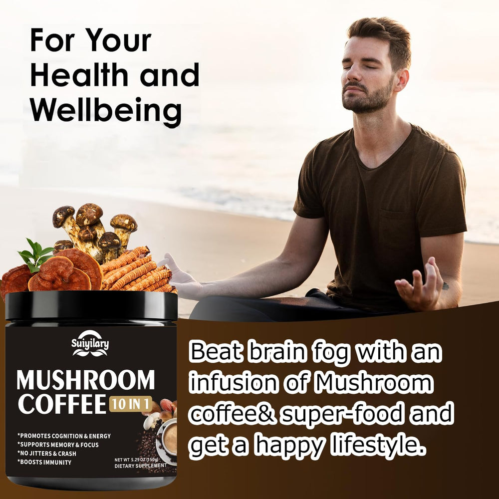 Instant mushroom coffee substitute in a cup