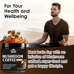 Instant mushroom coffee substitute in a cup