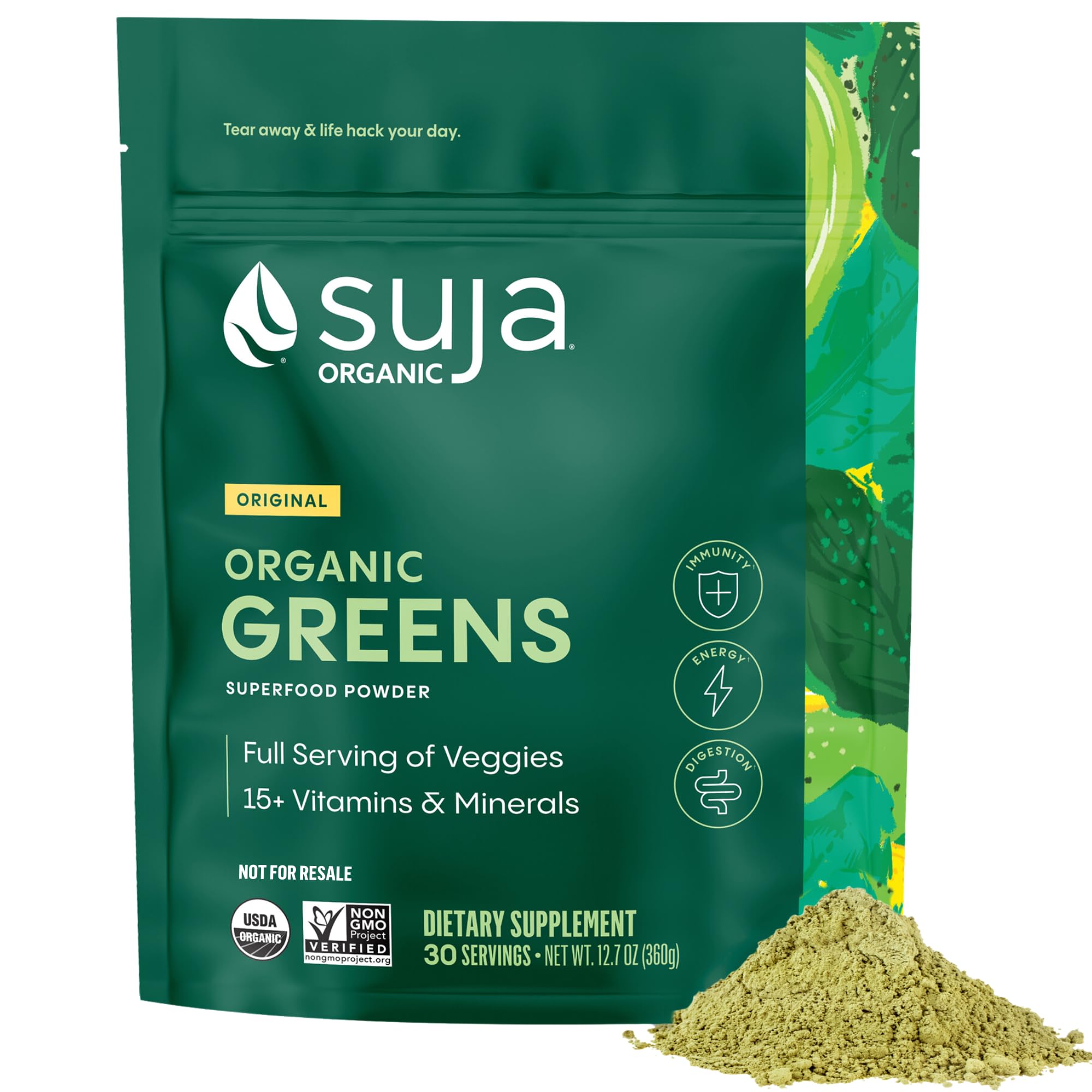 Front of Suja Organic Greens Powder Probiotic Blend 12.7 oz bag
