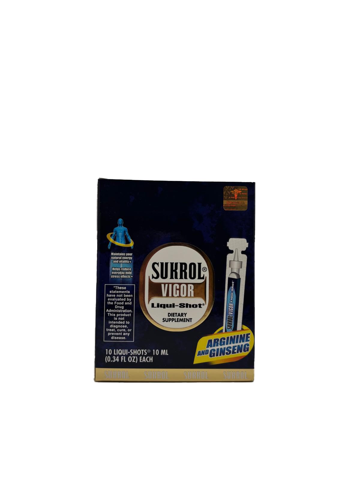 Ingredients label for Sukrol VIGOR LIQUI-SHOT Arginine and Ginseng