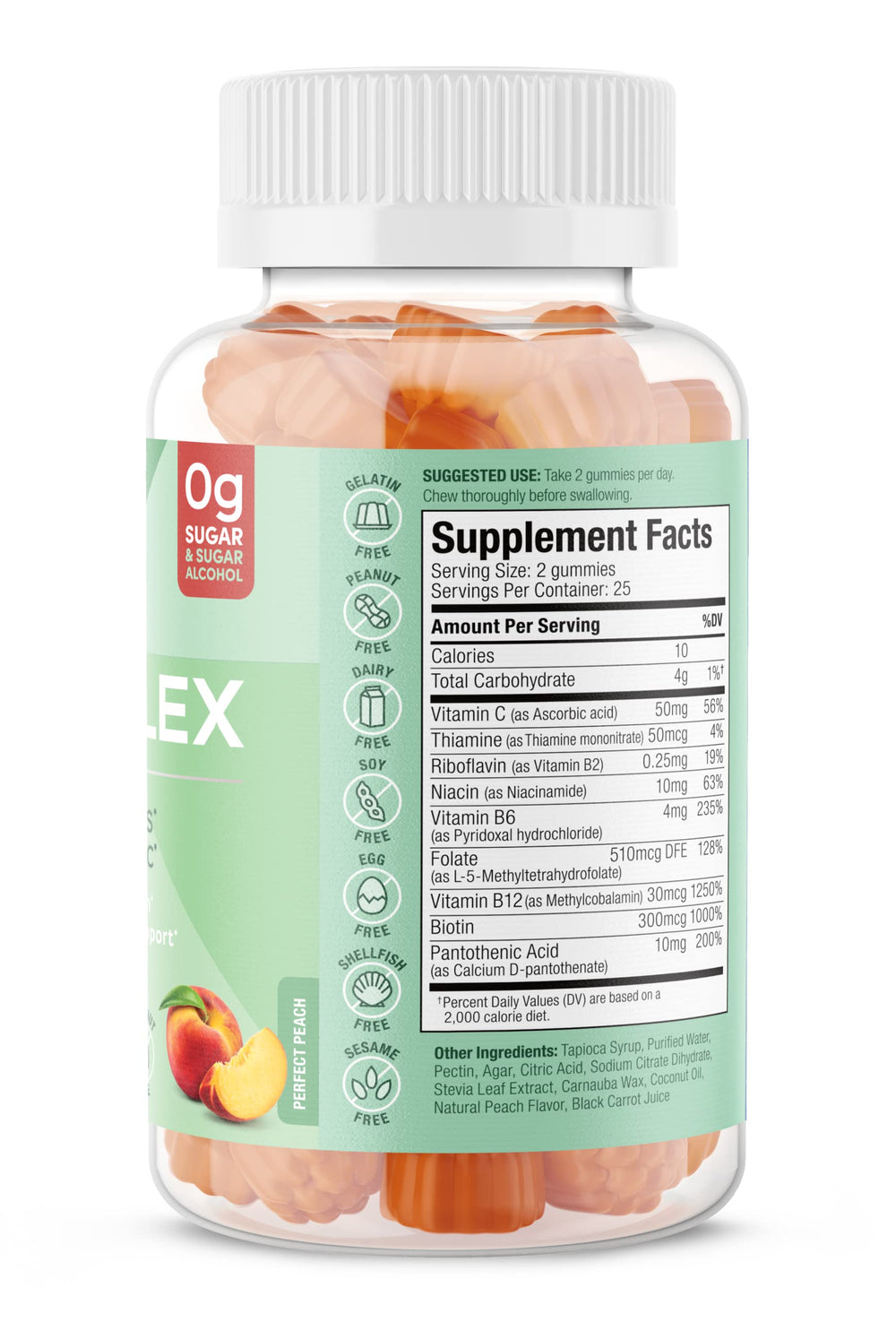 SUKU Vitamin B Complex Gummies Peach flavor bottle on white background