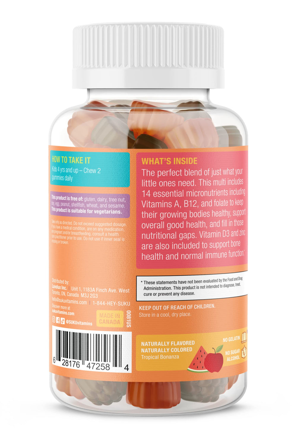 Nutrient icons for vitamins A, B6, B12, C, D, E, folate and zinc