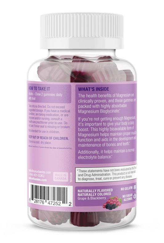 Back of SUKU Magnesium Gummies packaging showing nutrition facts