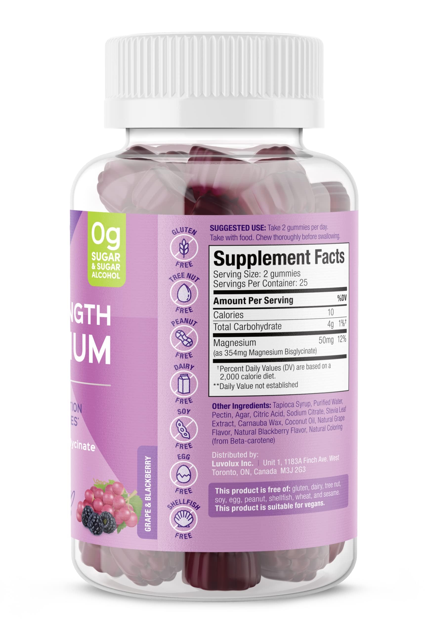 Nutrition facts panel for SUKU Magnesium Gummies