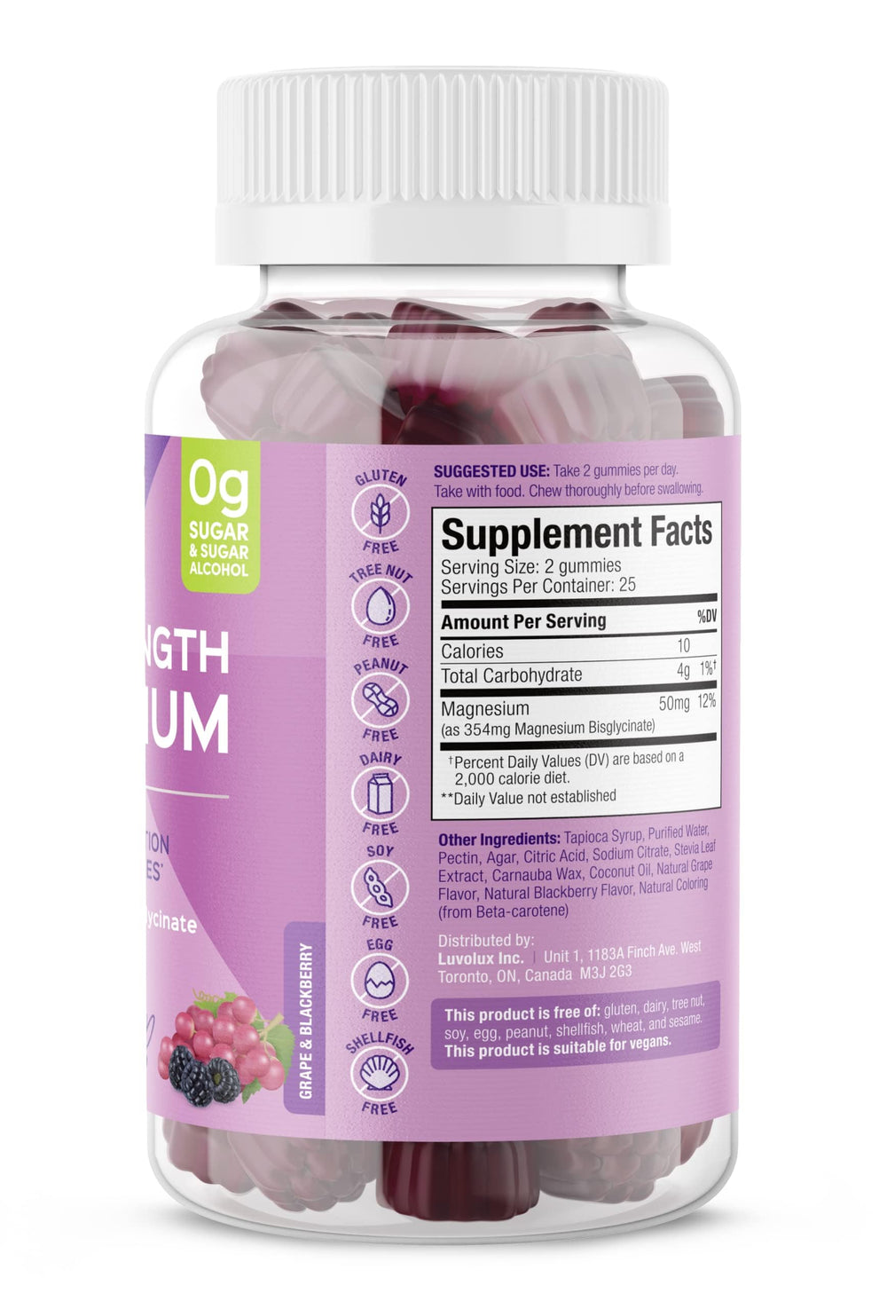Nutrition facts panel for SUKU Magnesium Gummies