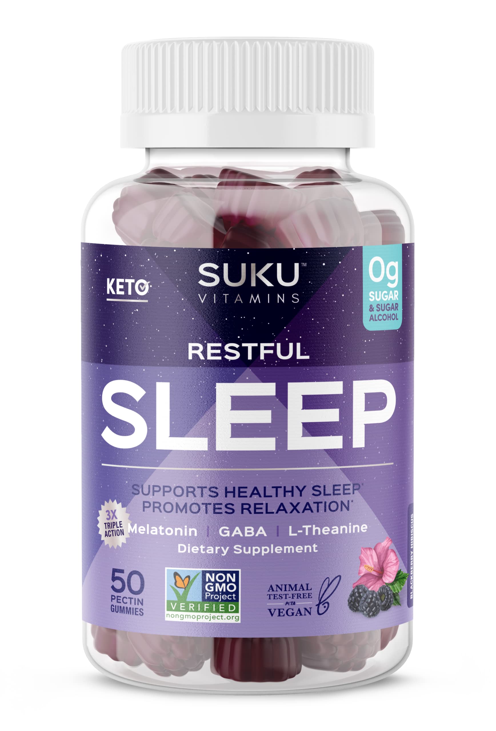 Bottle of SUKU Restful Sleep Gummies front view