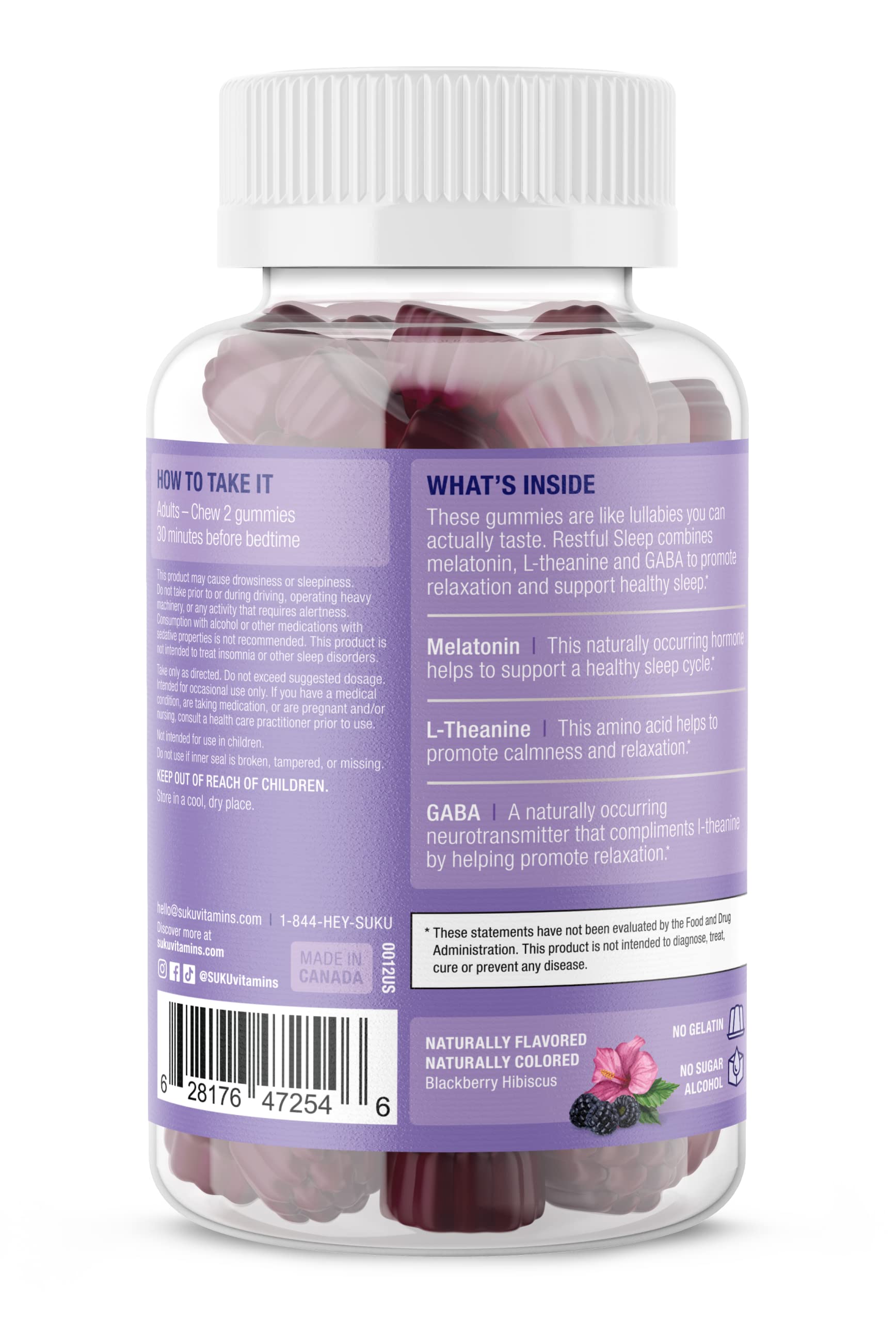 Nutrition facts for SUKU Restful Sleep Gummies