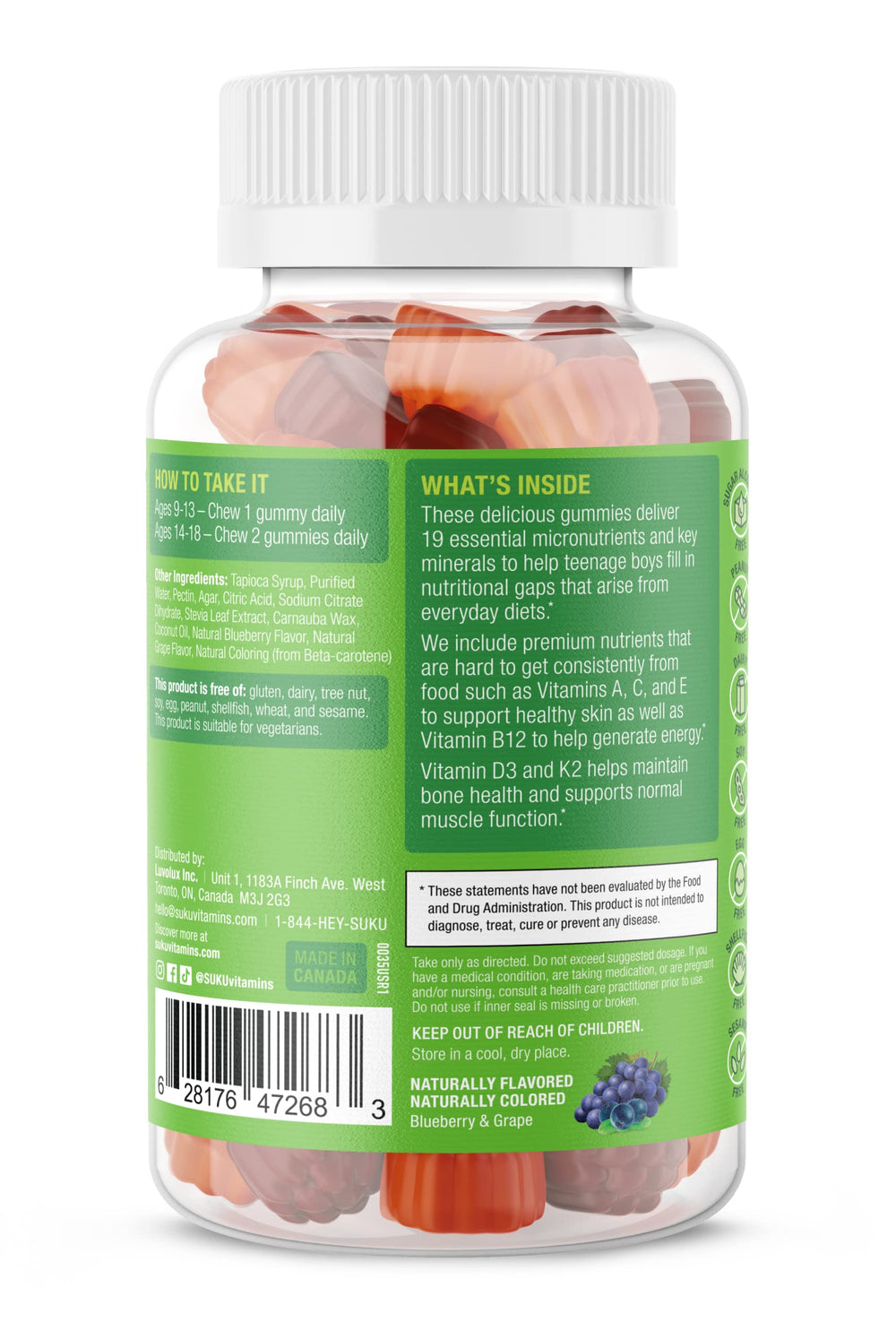 Graphic showing 19 included nutrients in the gummies