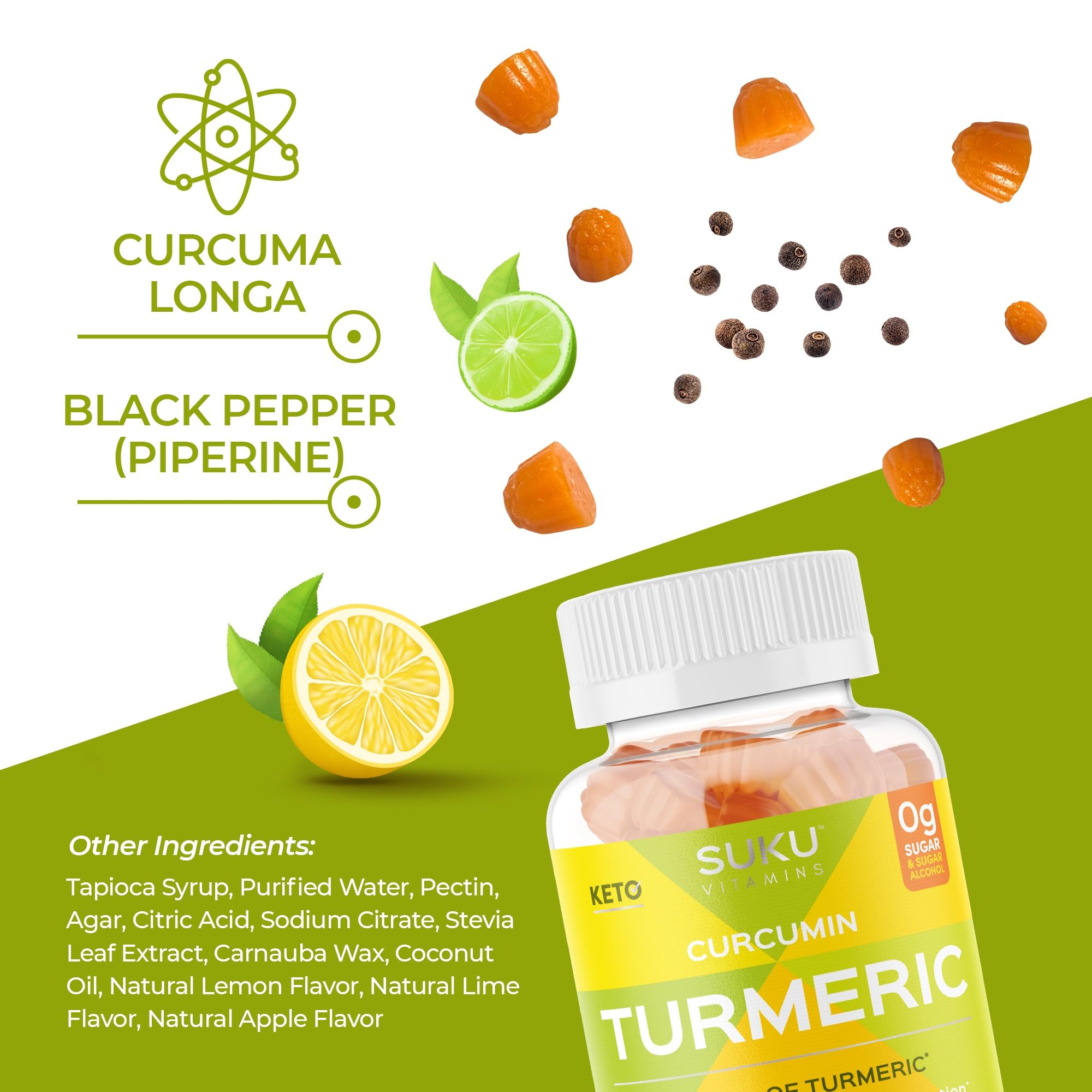 Ingredients and nutritional information for SUKU turmeric gummies