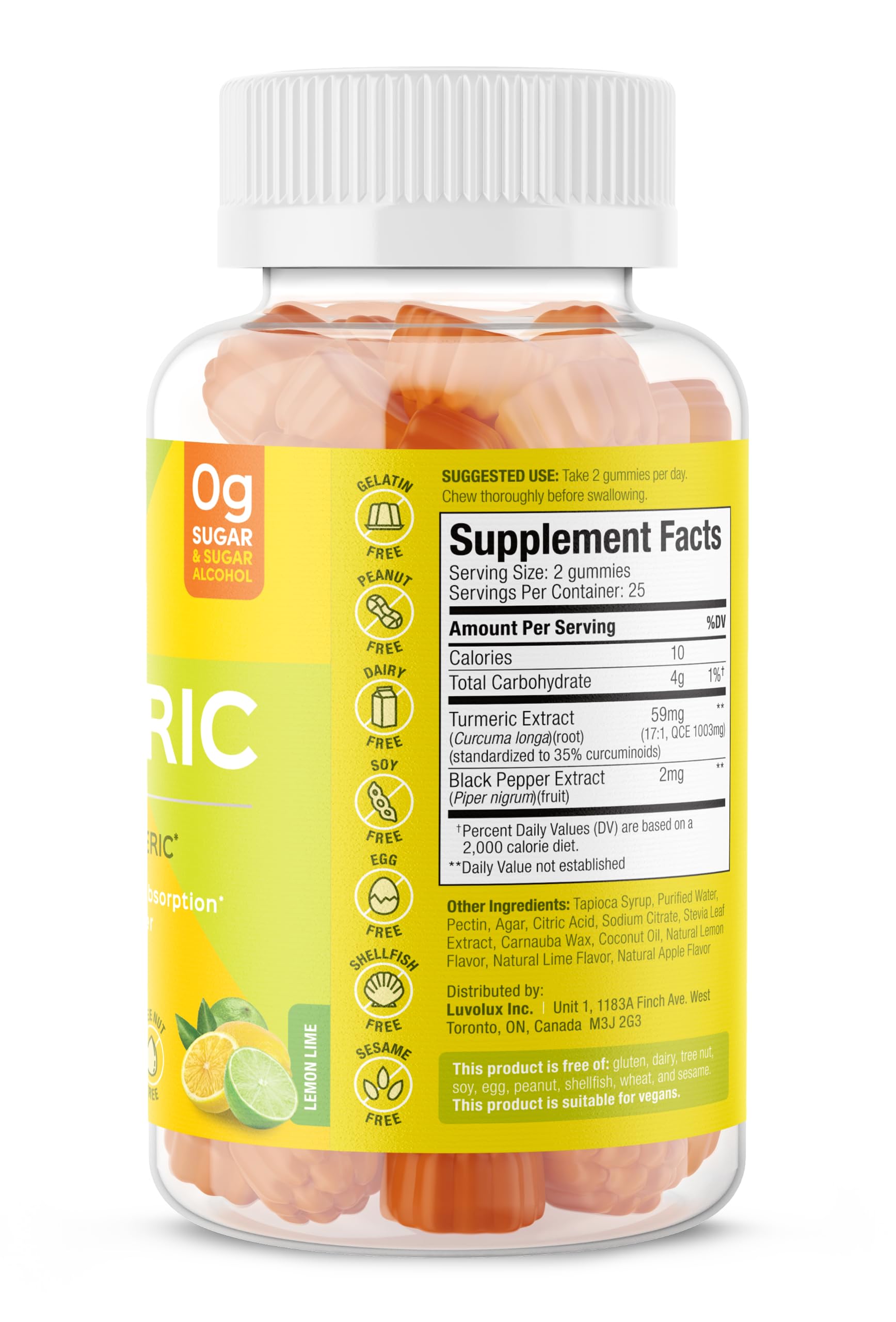 SUKU Turmeric Curcumin Gummies label and bottle close-up