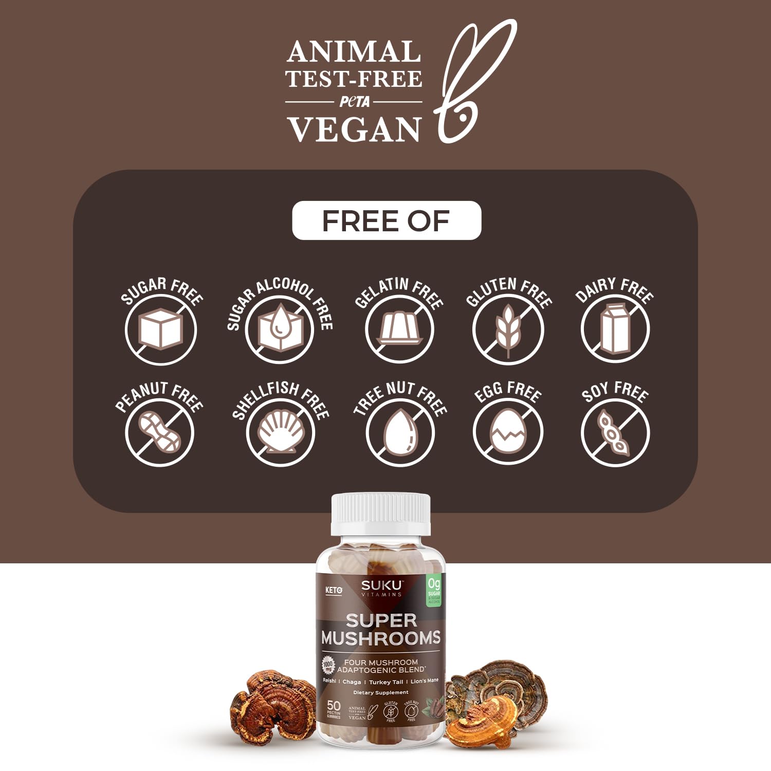 Clean ingredients in SUKU Super Mushroom Gummies