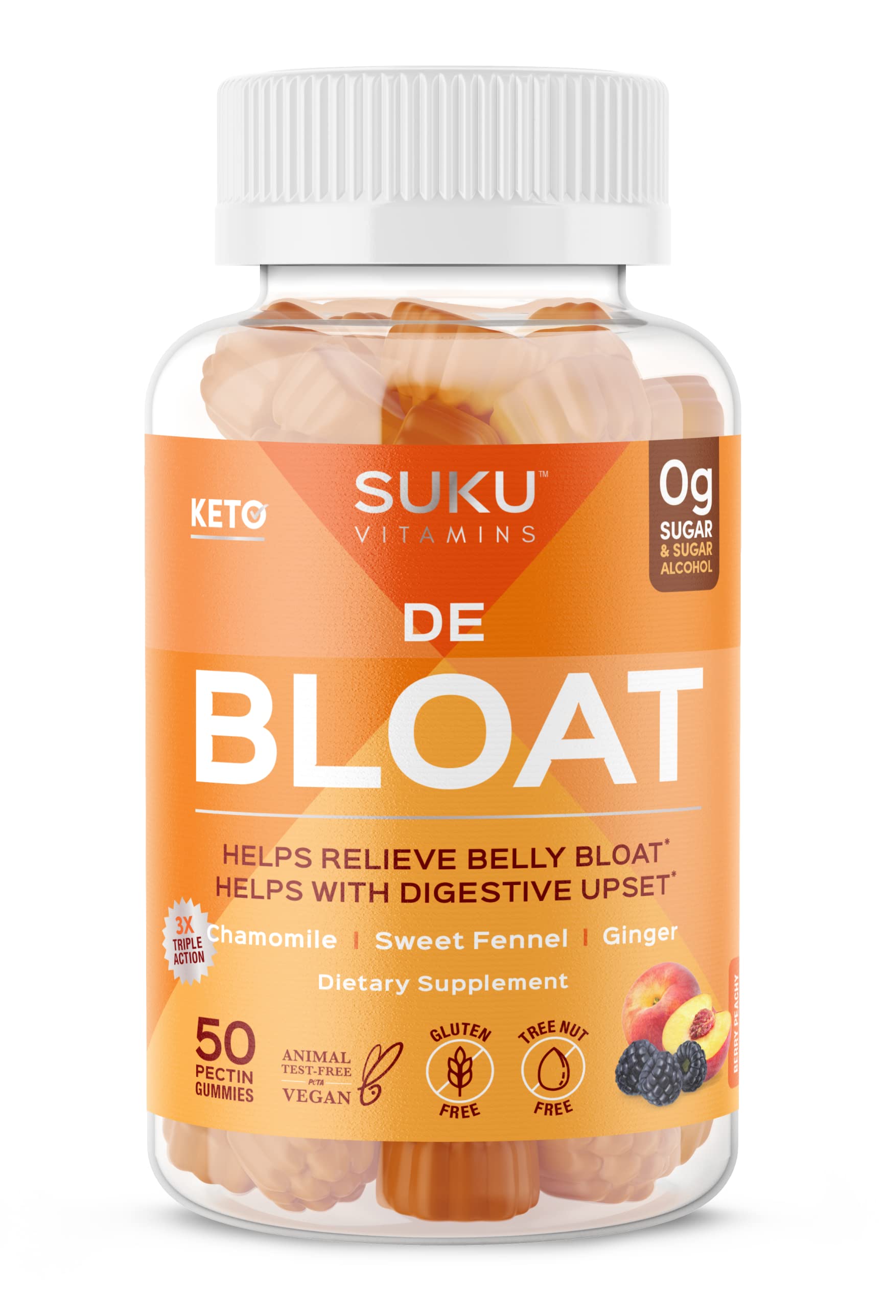 Bottle of SUKU Vitamins Debloat on white background