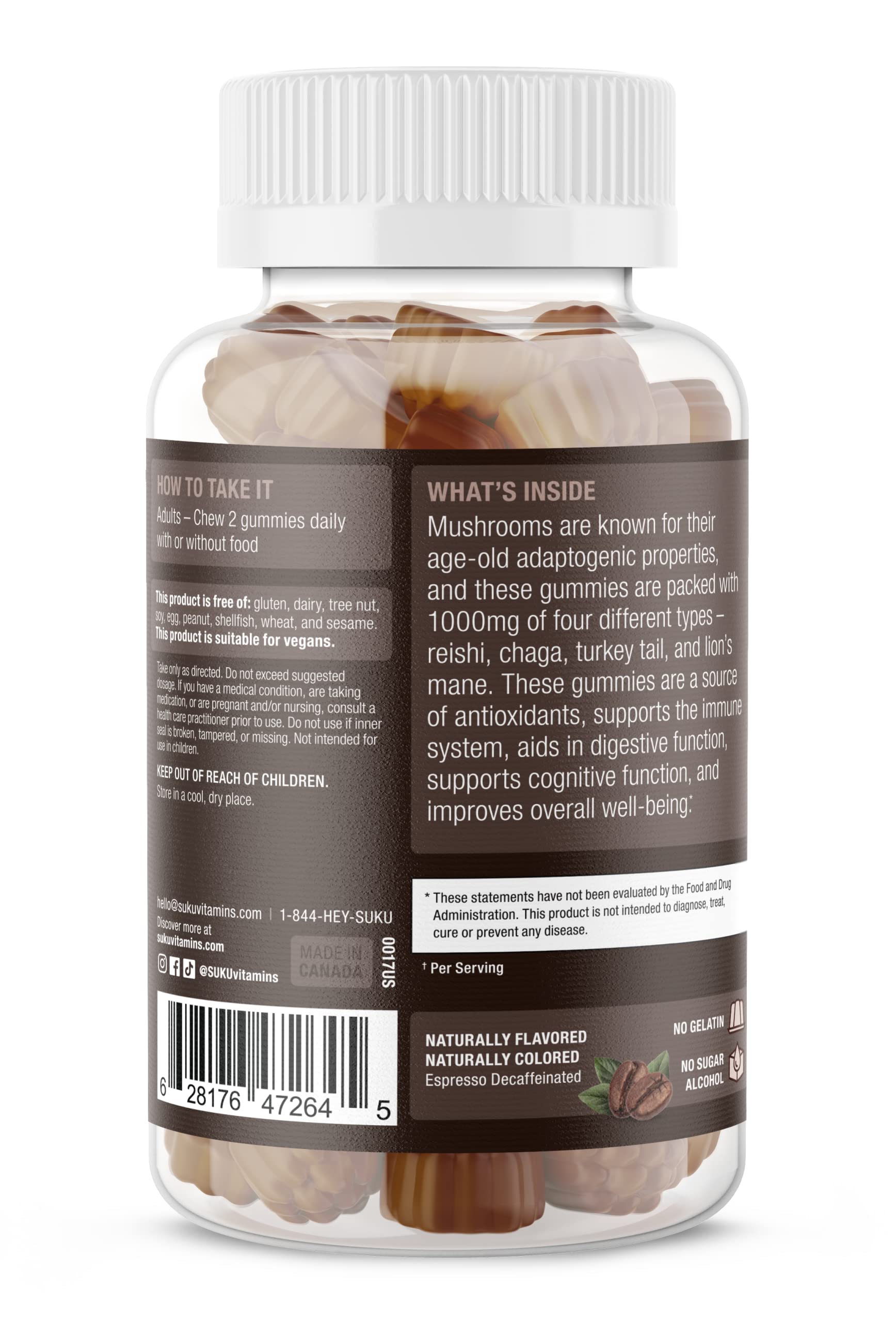 Espresso-flavored mushroom gummies for immunity from SUKU Vitamins