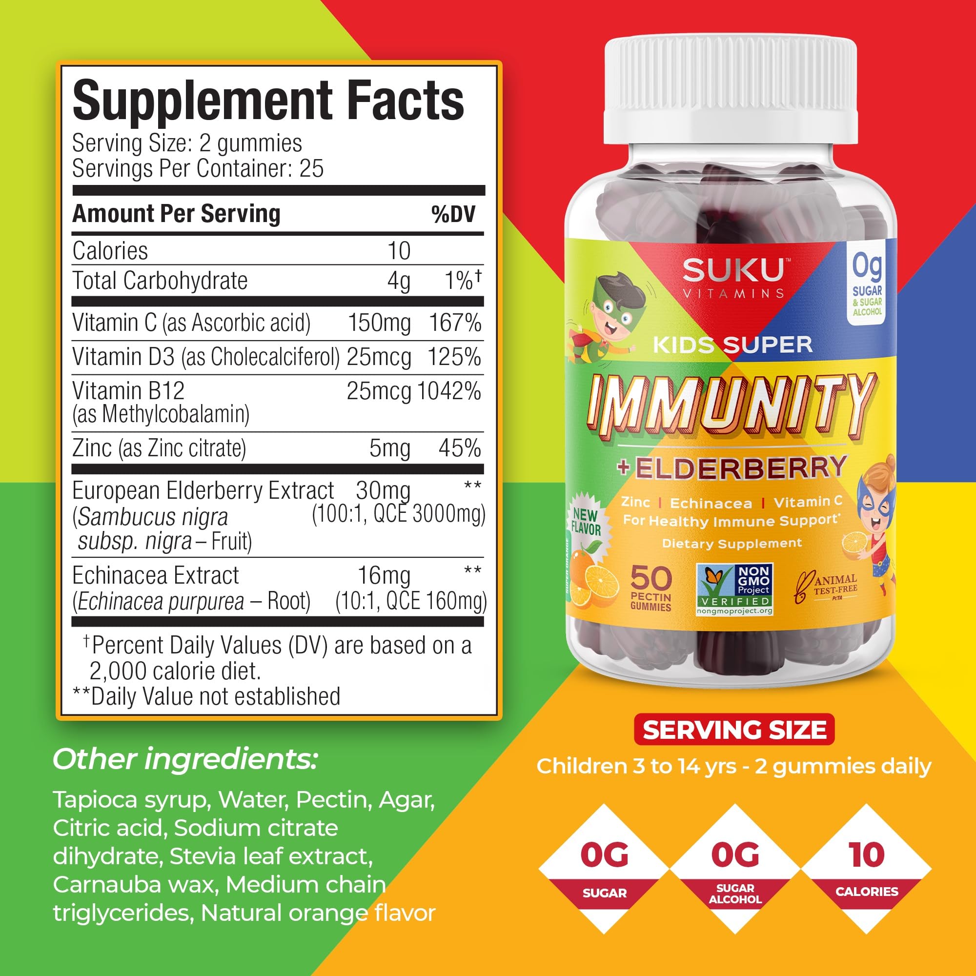 Gummy ingredients close-up for SUKU Vitamins Kids Immunity Gummies